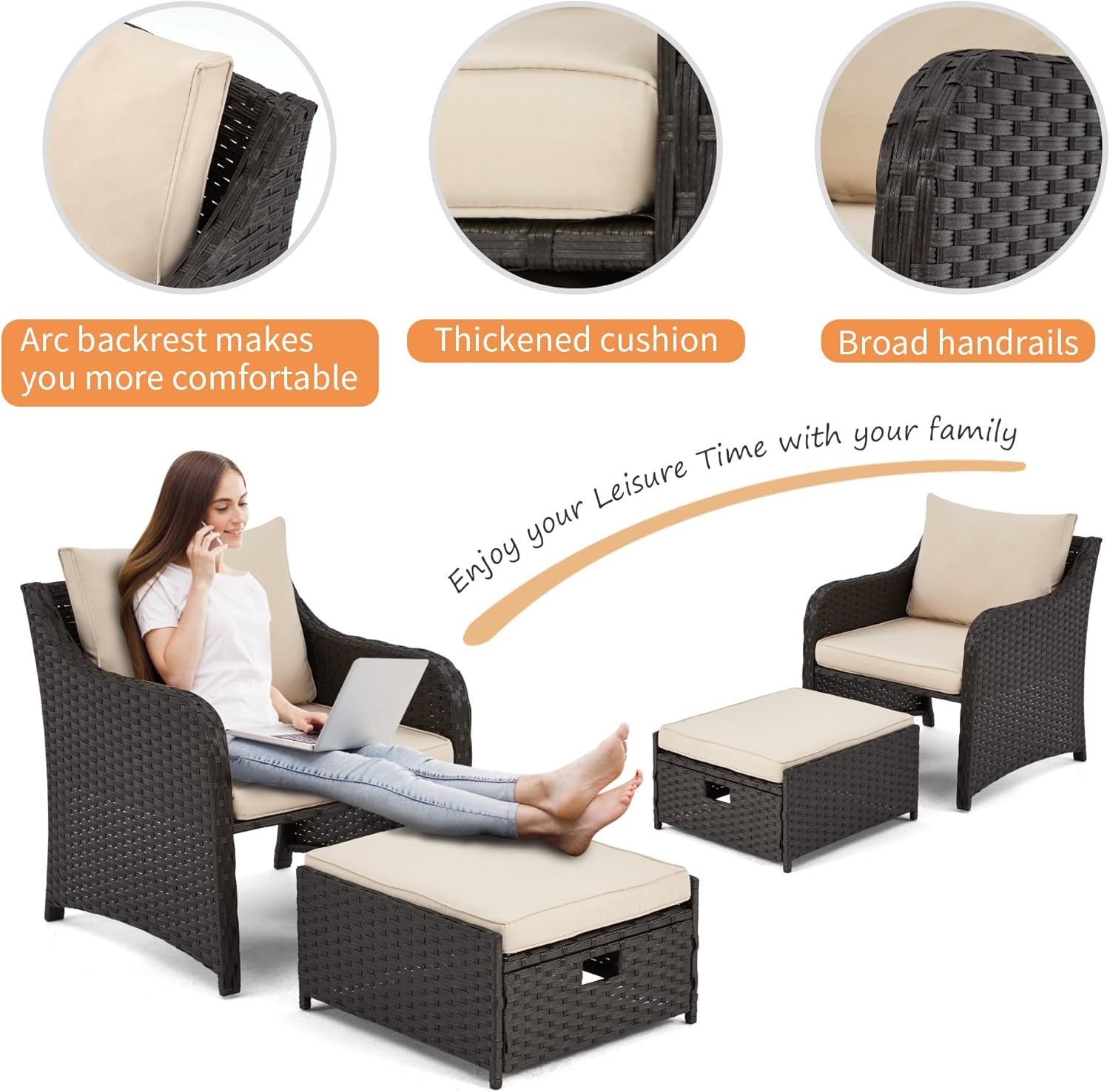 Five Piece All Weather Wicker Patio Furniture Set
