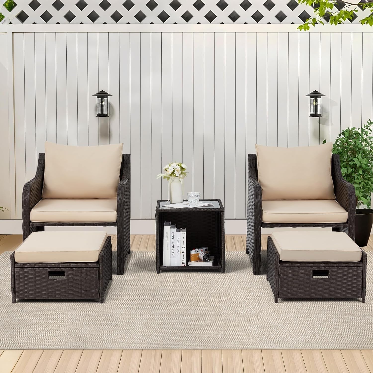 Five Piece All Weather Wicker Patio Furniture Set