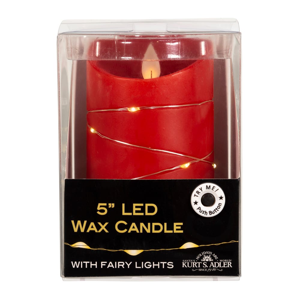Flicker Flame Red Candle With Fairy Lights - 5 inch