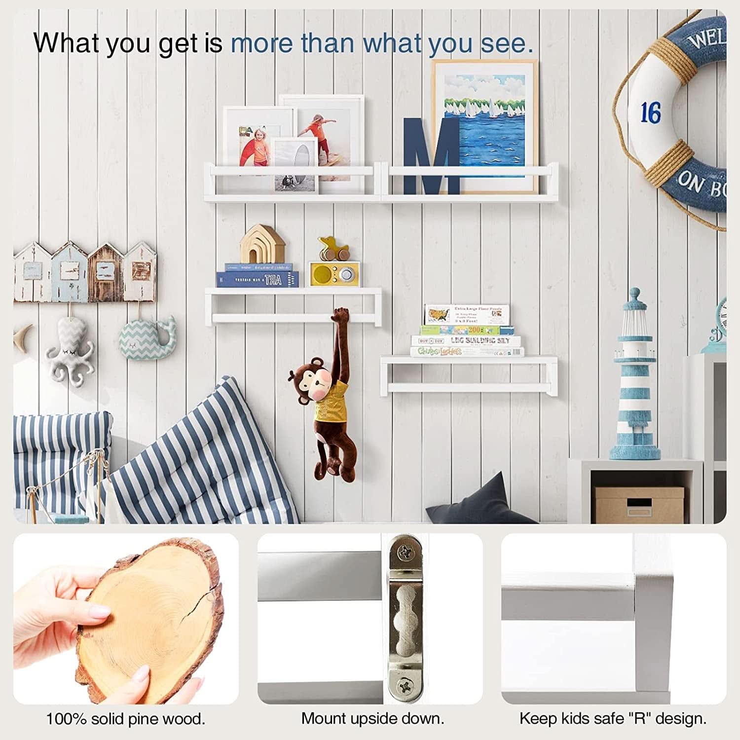 Floating Nursery Wall Shelves Set of 4 White Bookshelves