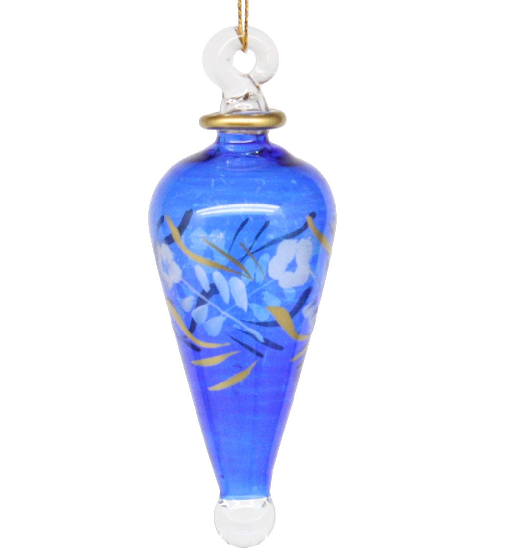 Floral Etched Elongated Teardrop - Blue
