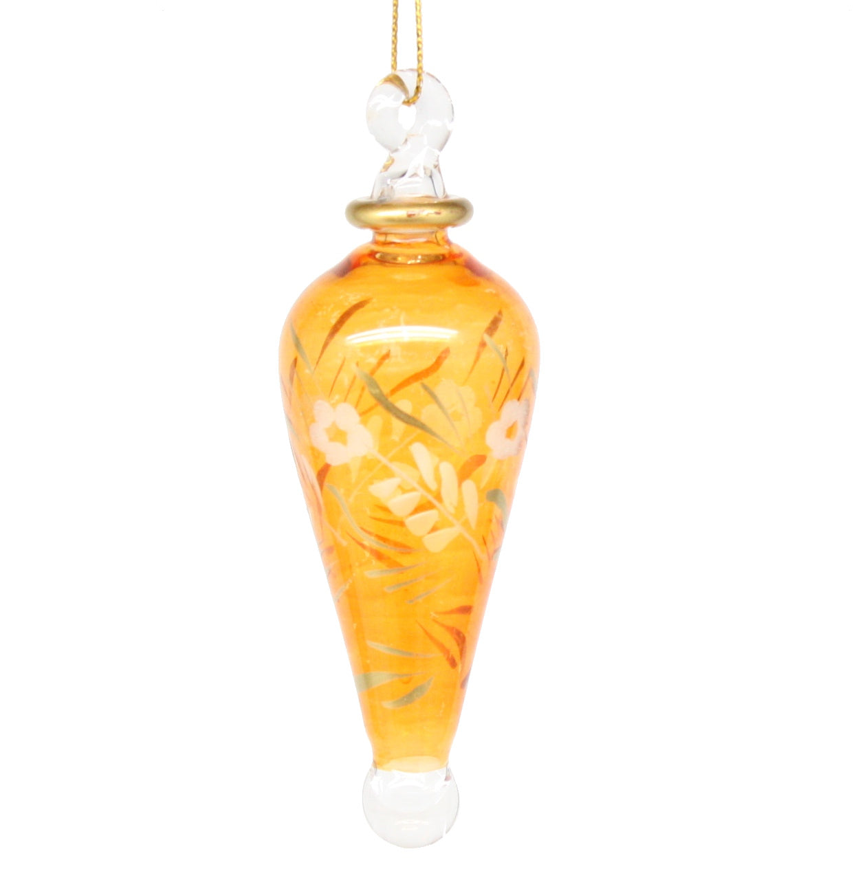 Floral Etched Elongated Teardrop - Orange