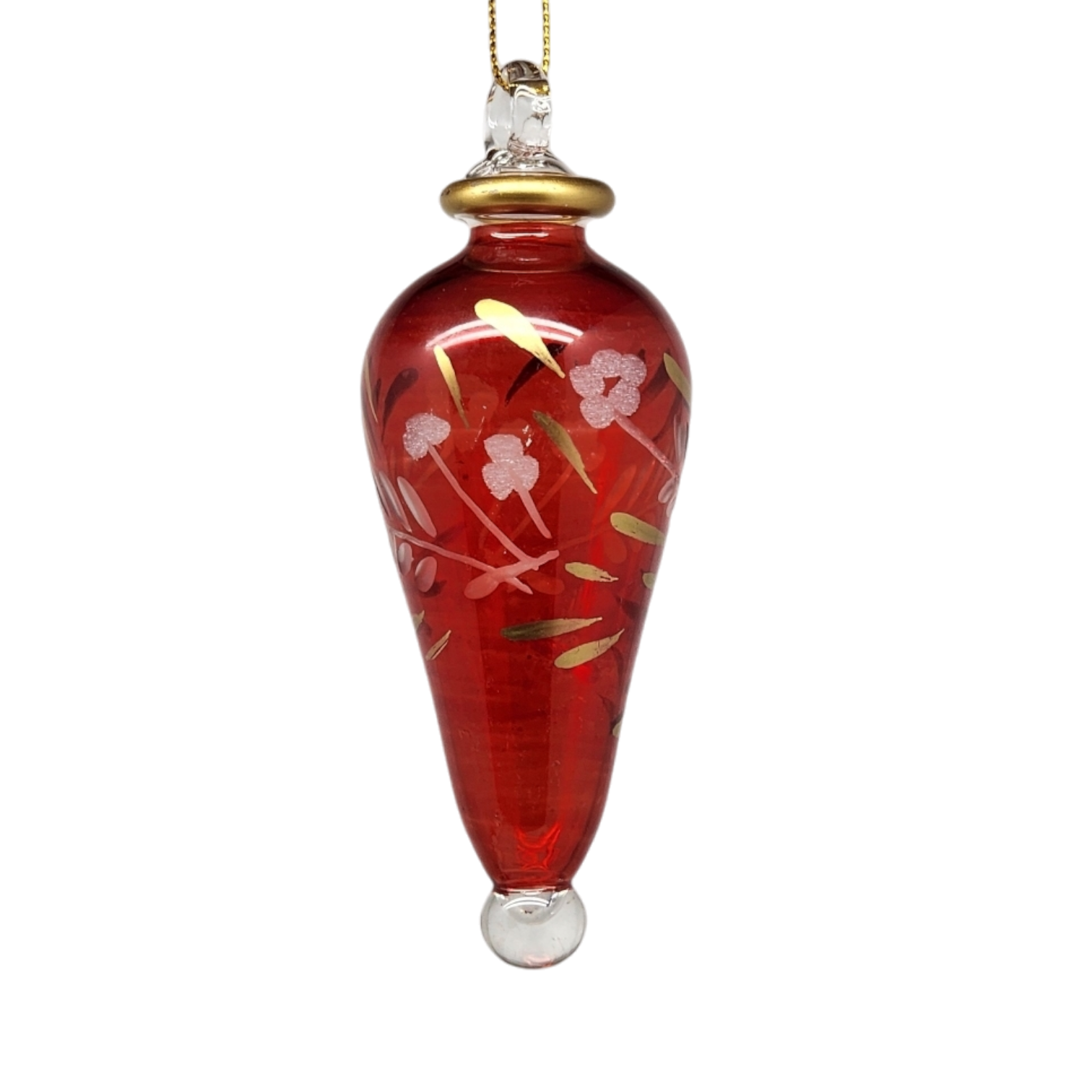 Floral Etched Elongated Teardrop - Red