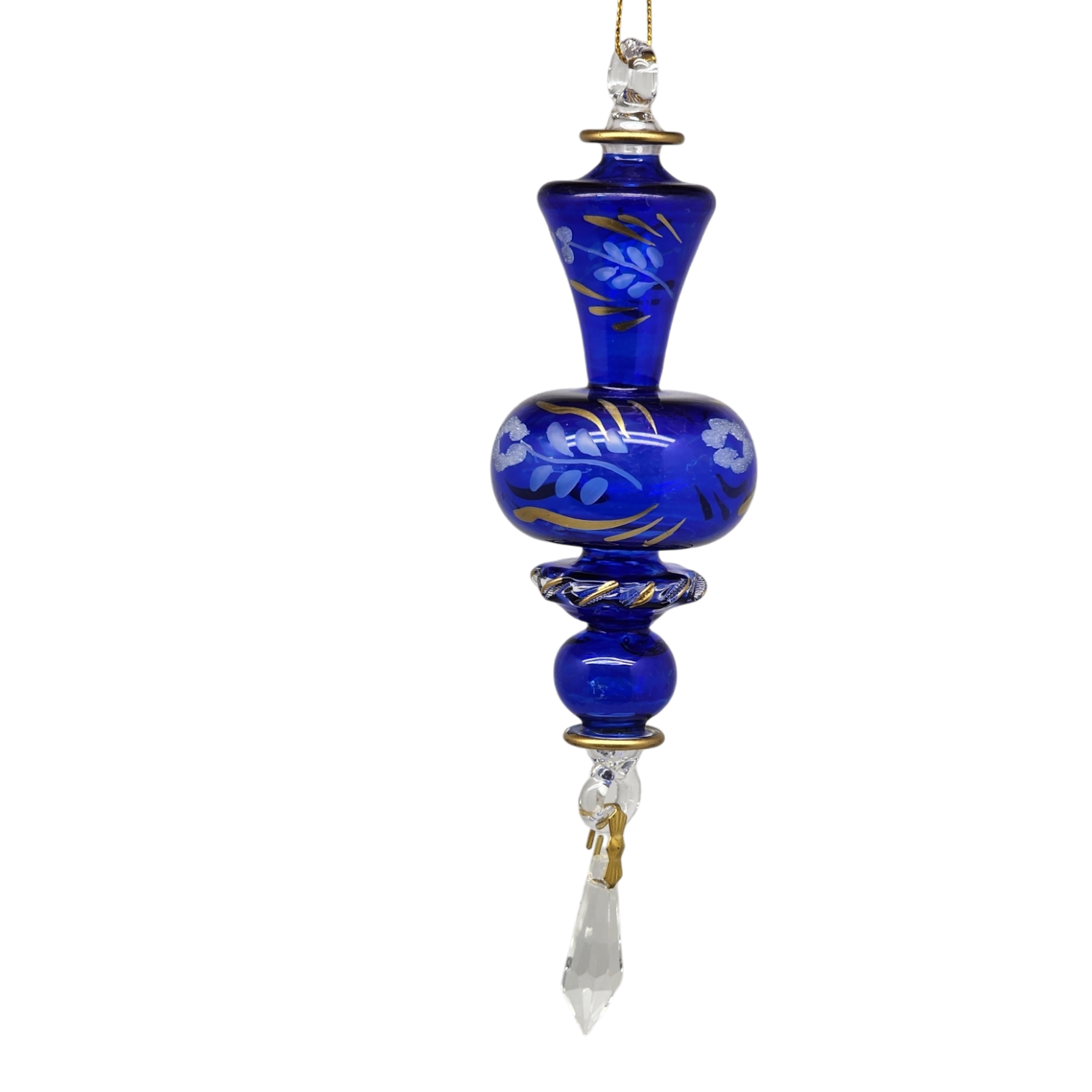 Floral Etched Glass Ruffle Glass Ball - Blue