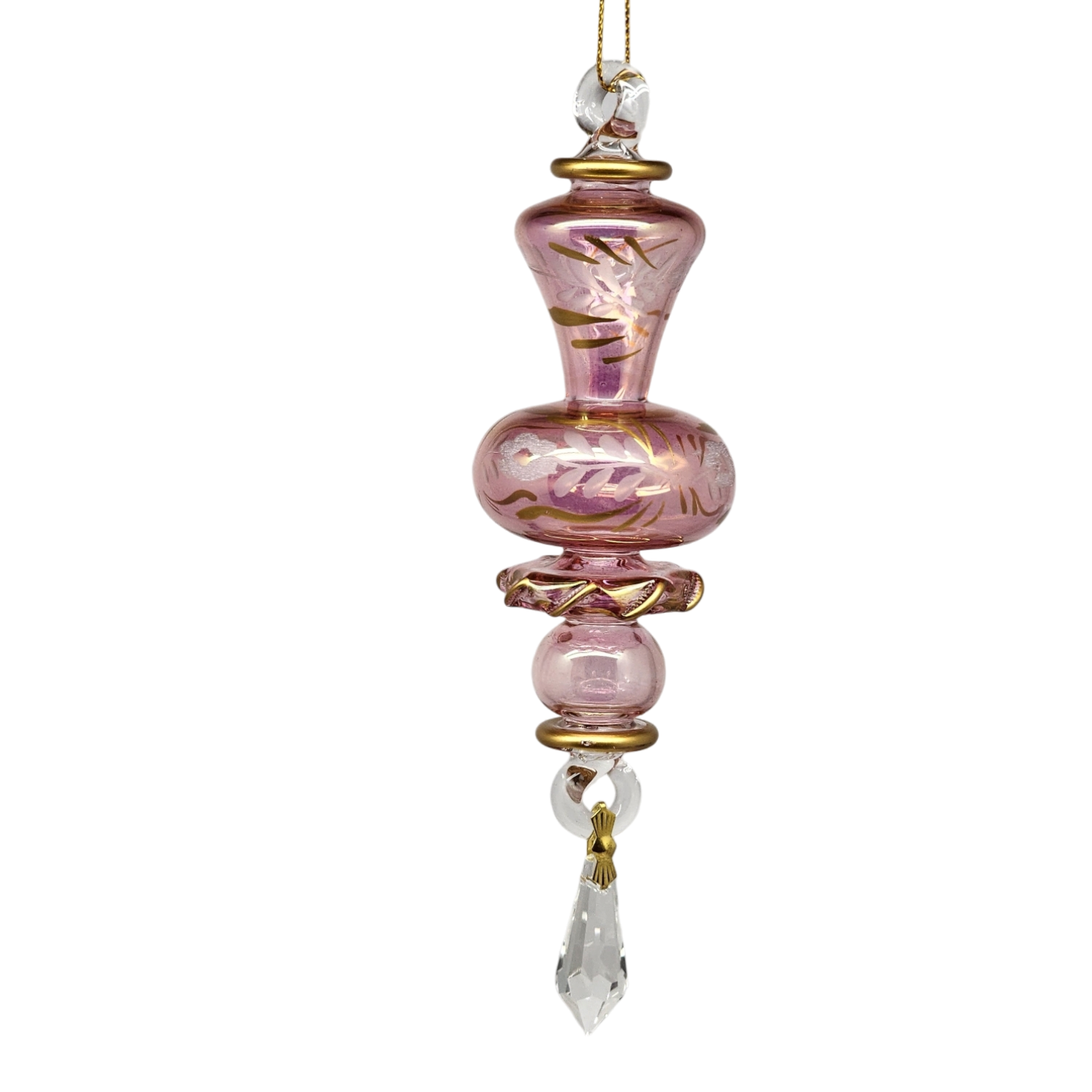 Floral Etched Glass Ruffle Glass Ball - Pink