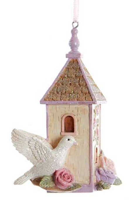 Flower Birdhouse With Dove Ornament - Tower