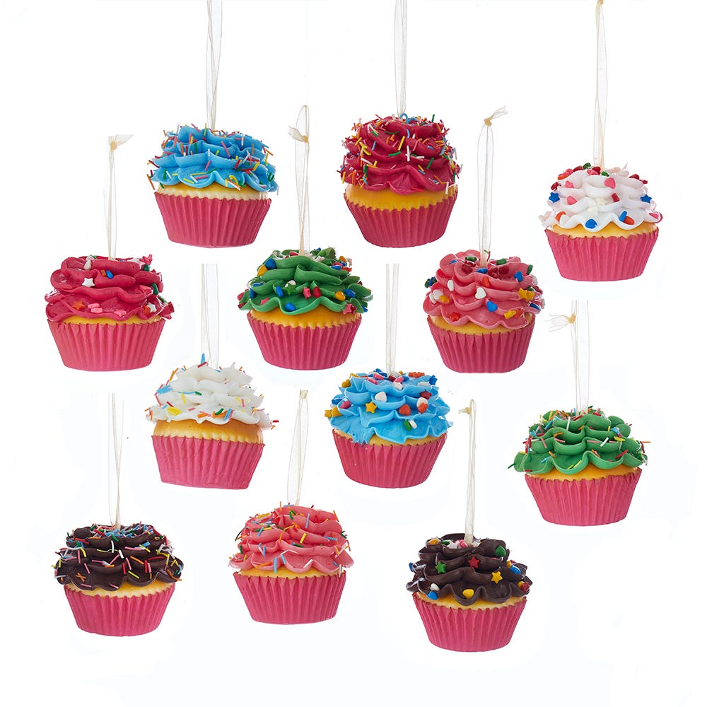 Flower Cupcake Ornaments - Green With Skinny Sprinkles