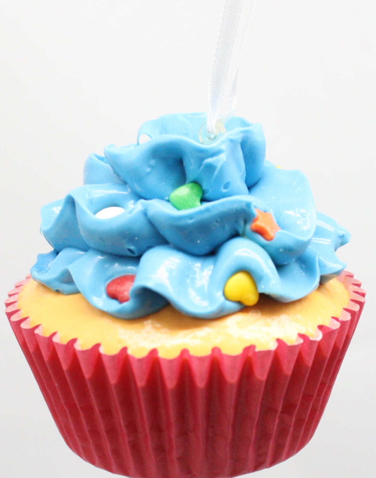 Flower Cupcake Ornaments - Light Blue with Shaped Sprinkles