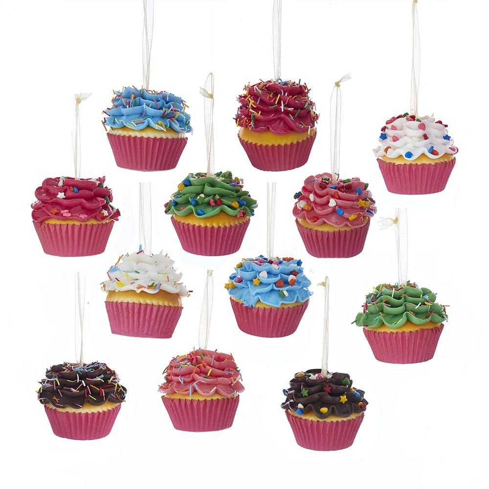 Flower Cupcake Ornaments - Light Blue with Skinny Sprinkles