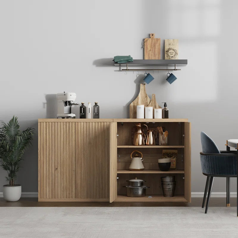 Fluted Modern Accent Cabinet With Adjustable Shelves Doors