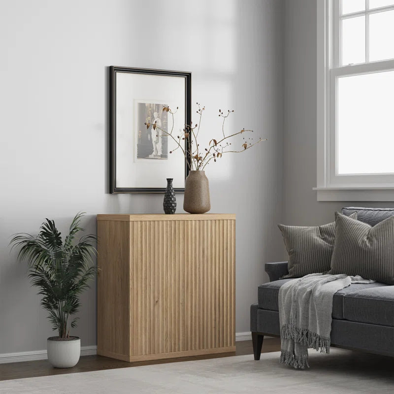 Fluted Modern Accent Cabinet With Adjustable Shelves Doors