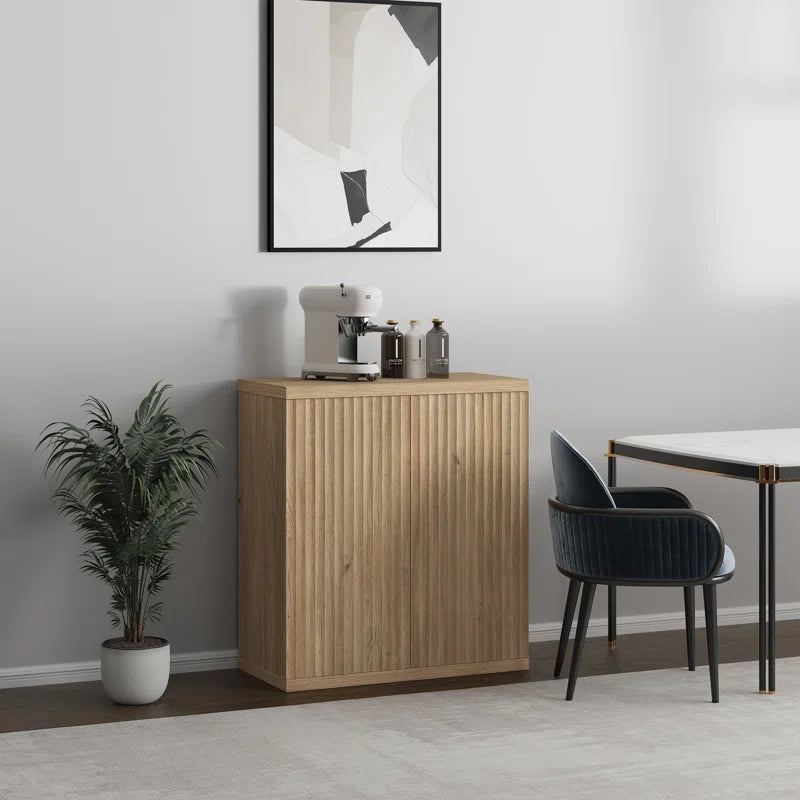 Fluted Modern Accent Cabinet With Adjustable Shelves Doors