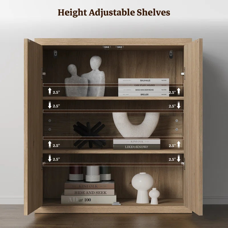Fluted Modern Accent Cabinet With Adjustable Shelves Doors