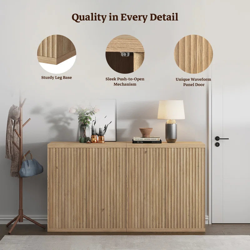 Fluted Modern Accent Cabinet With Adjustable Shelves Doors