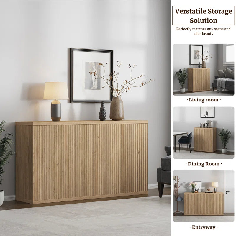 Fluted Modern Accent Cabinet With Adjustable Shelves Doors