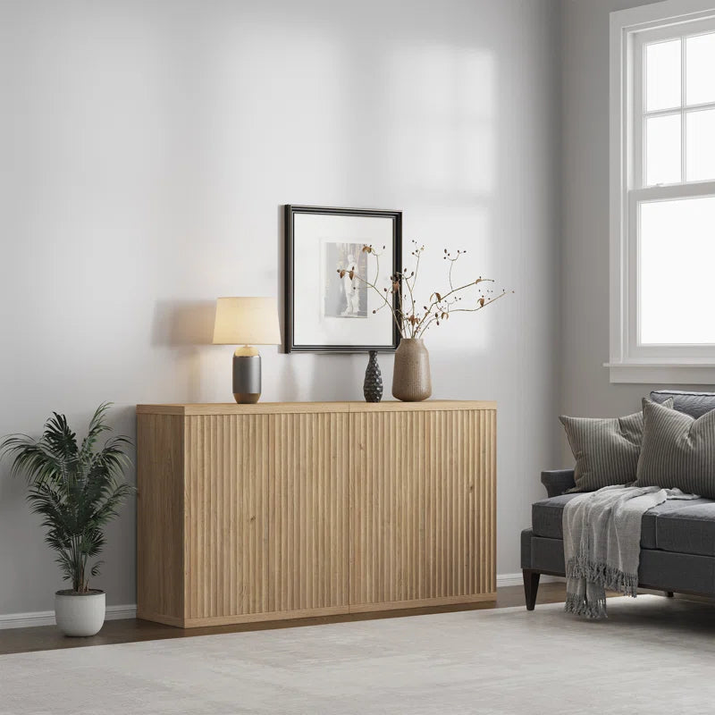 Fluted Modern Accent Cabinet With Adjustable Shelves Doors