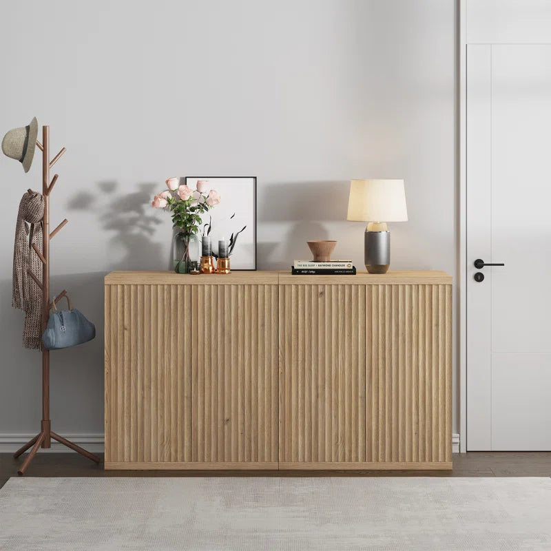 Fluted Modern Accent Cabinet With Adjustable Shelves Doors
