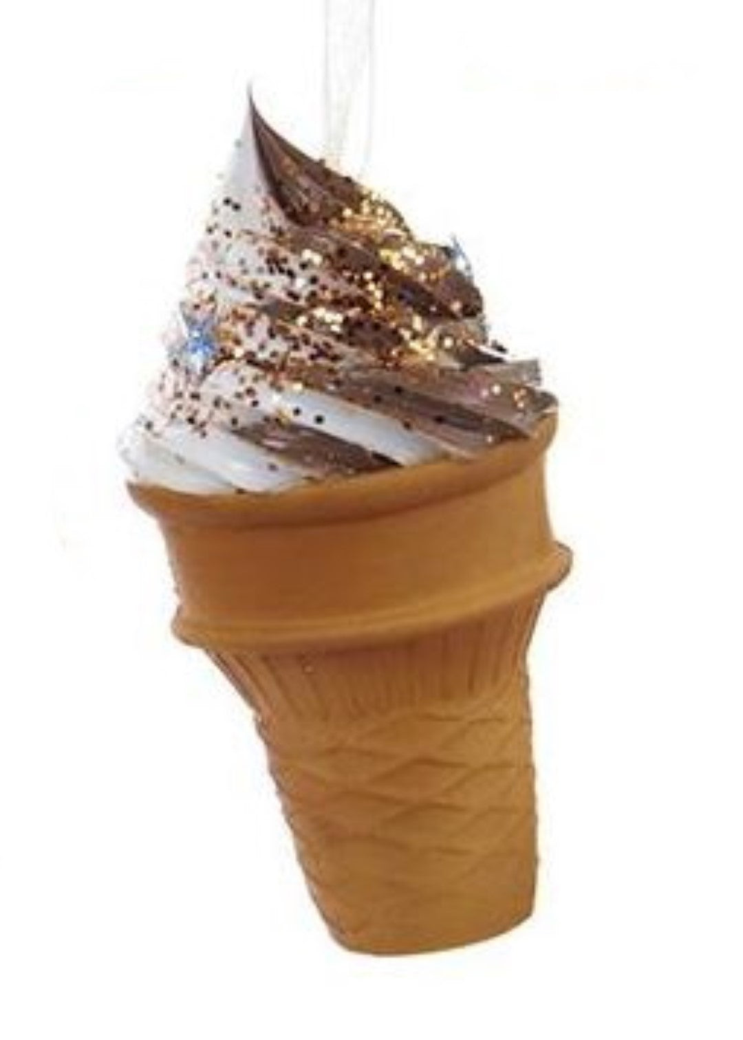 Foam Ice Cream Cone Ornament - Vanilla Chocolate Swirl with Crystals
