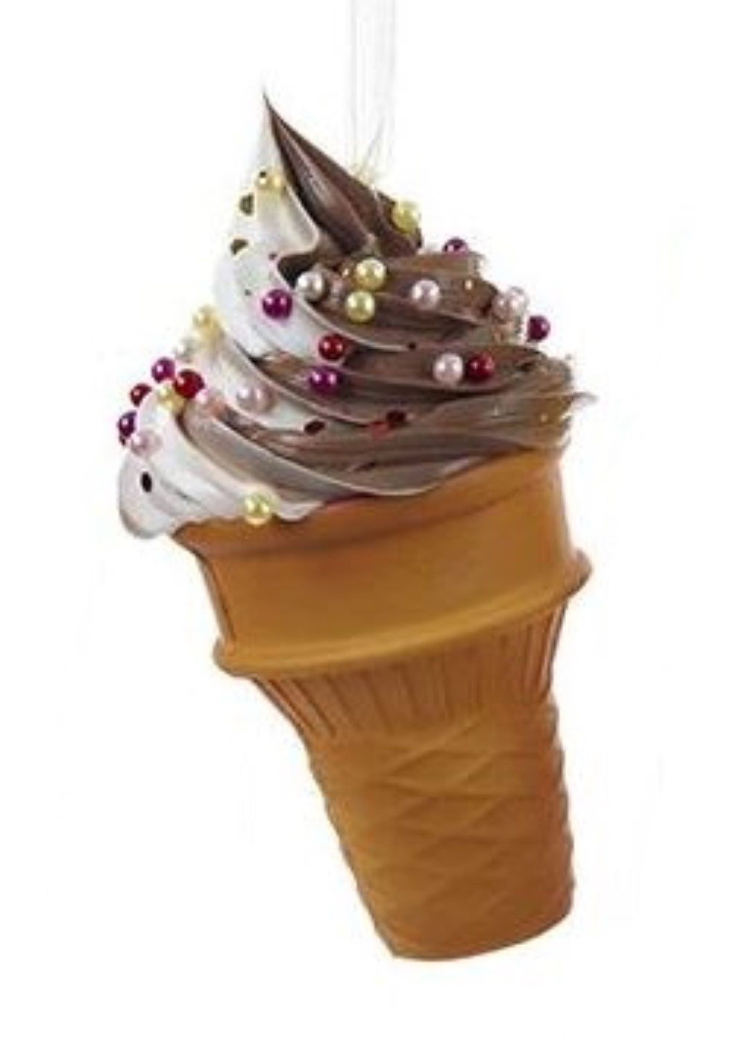 Foam Ice Cream Cone Ornament - Vanilla Chocolate Twist with Candies