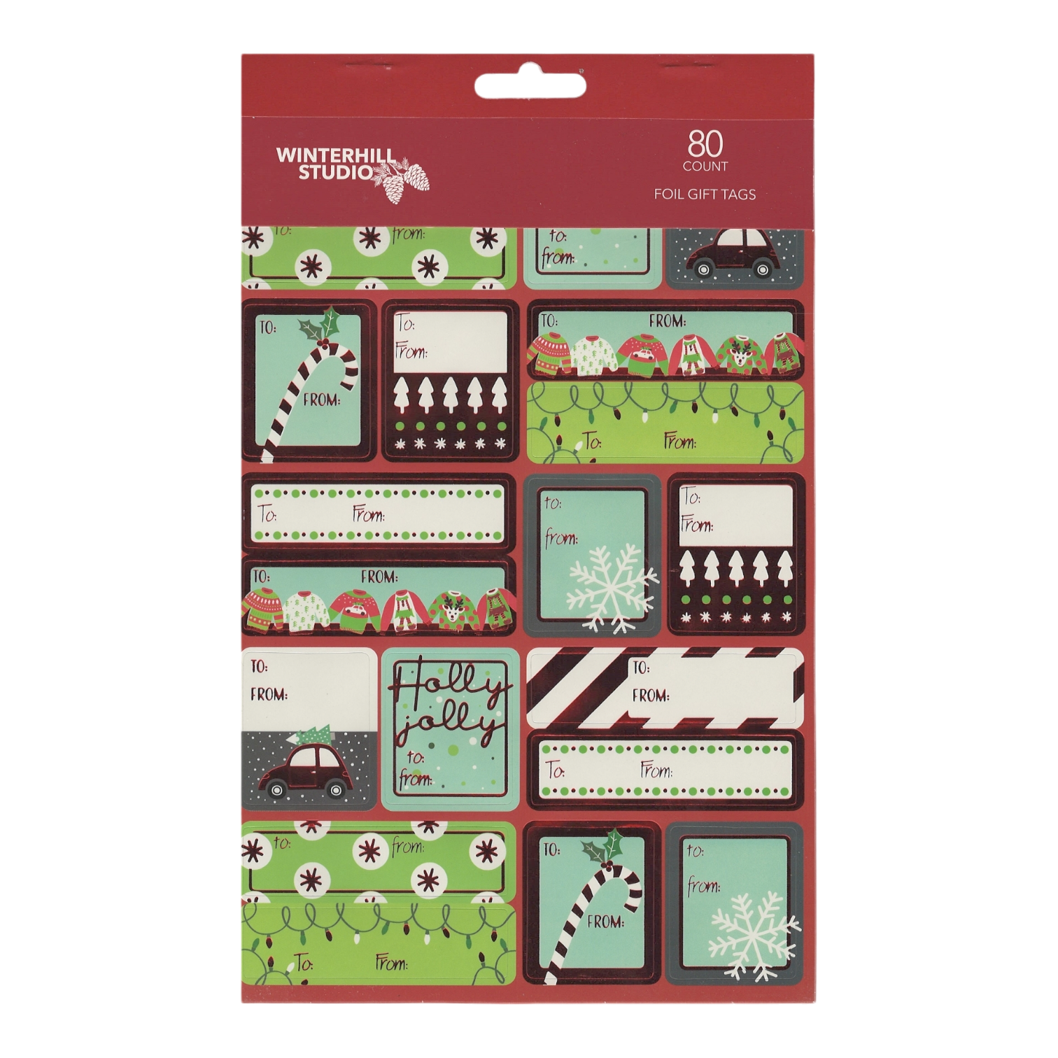 Foil Peel and Stick Gift tags - Traditional Reds