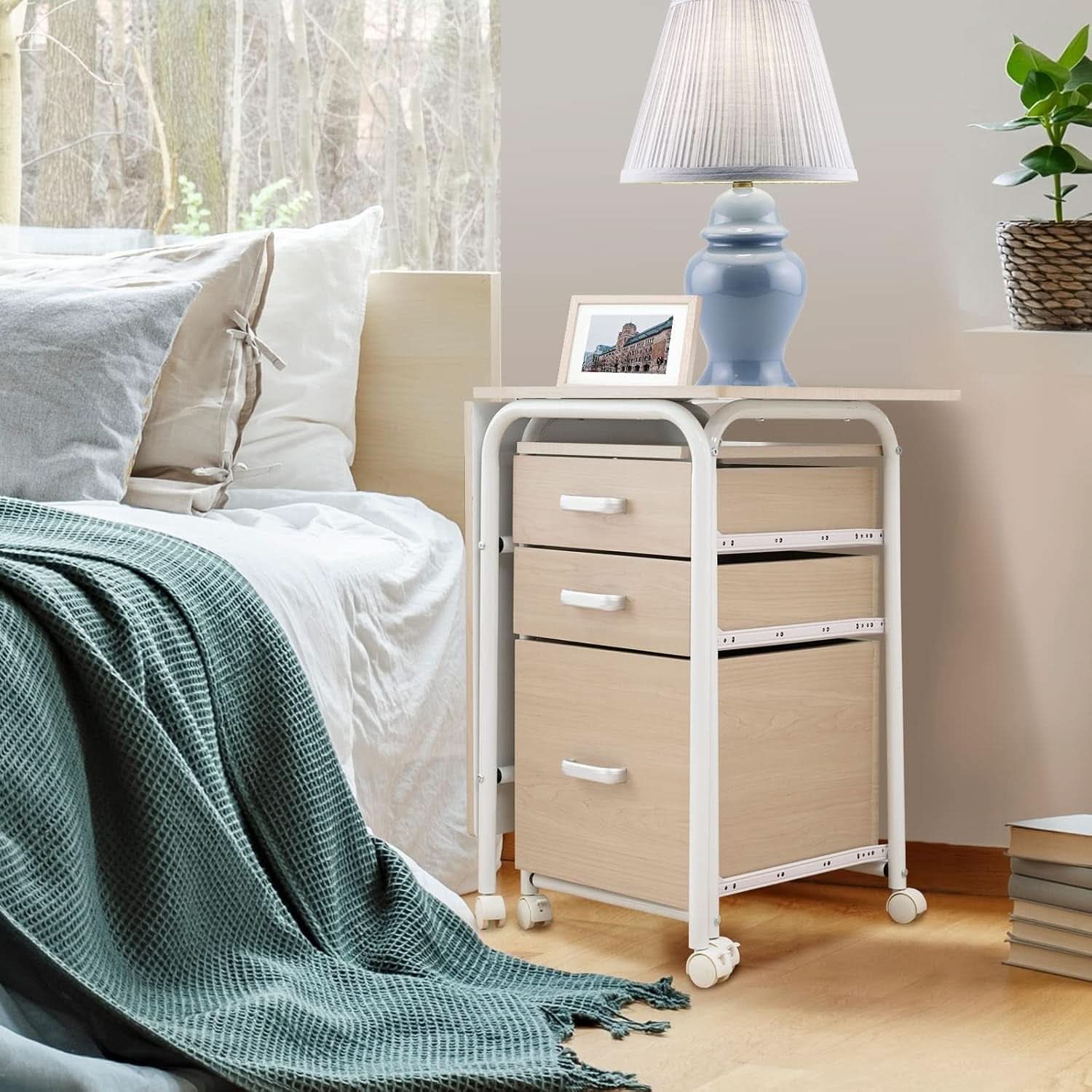 Foldable Laptop Desk with Drawers and Rolling Wheels