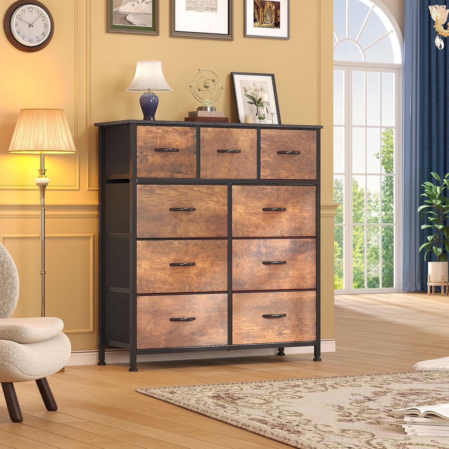 Foldable Nine Drawer Fabric Dresser With Metal Frame
