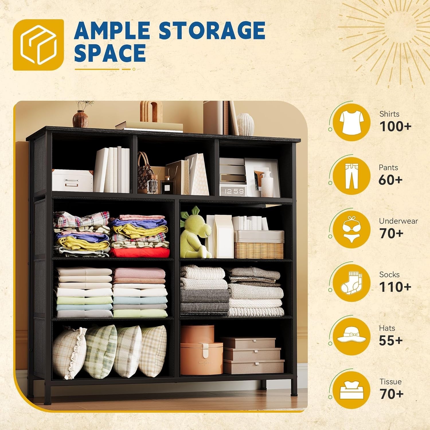 Foldable Nine Drawer Fabric Dresser With Metal Frame