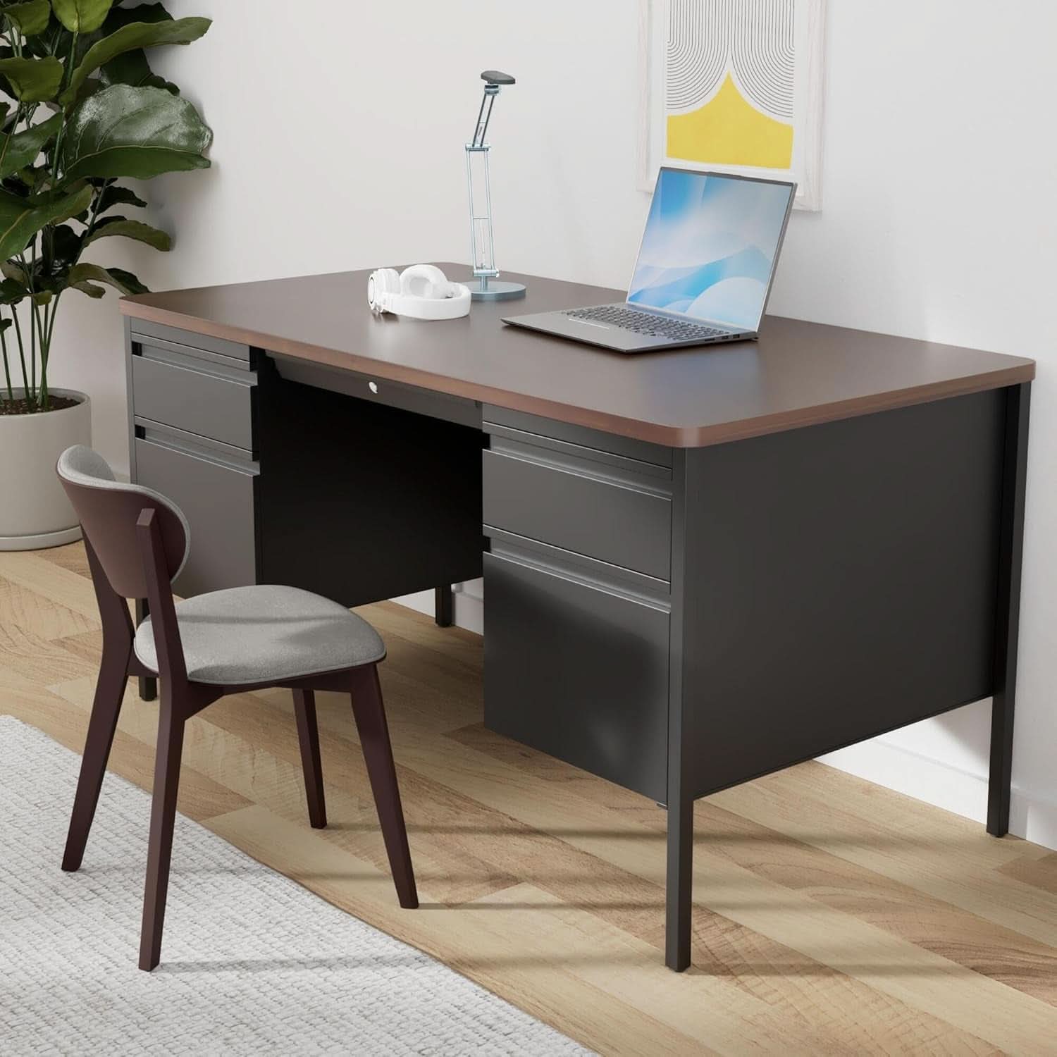 Fortress Series Walnut Top Teacher's Desk With Storage