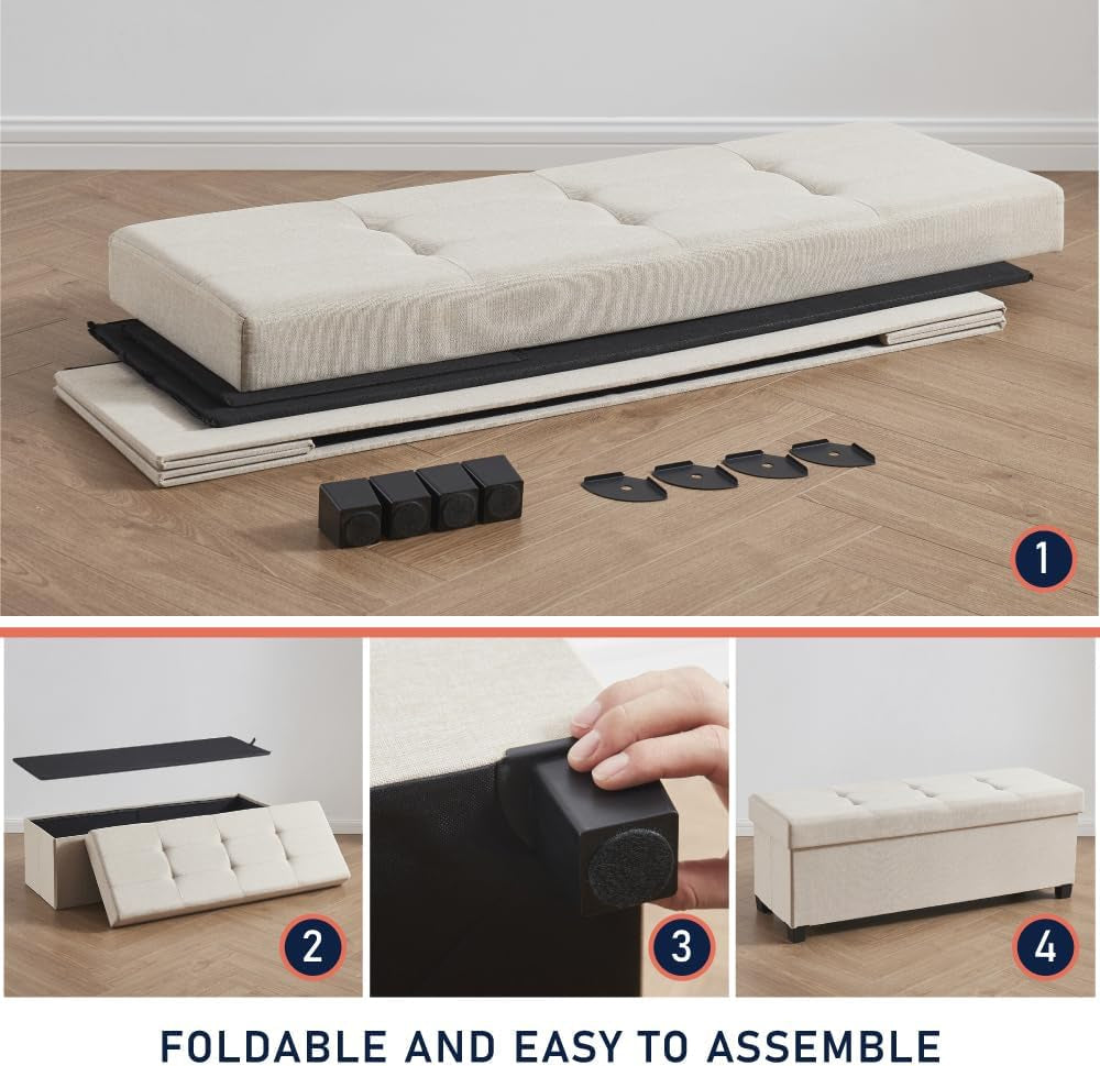 Forty Three Inches Beige Leatherette Storage Ottoman Lid