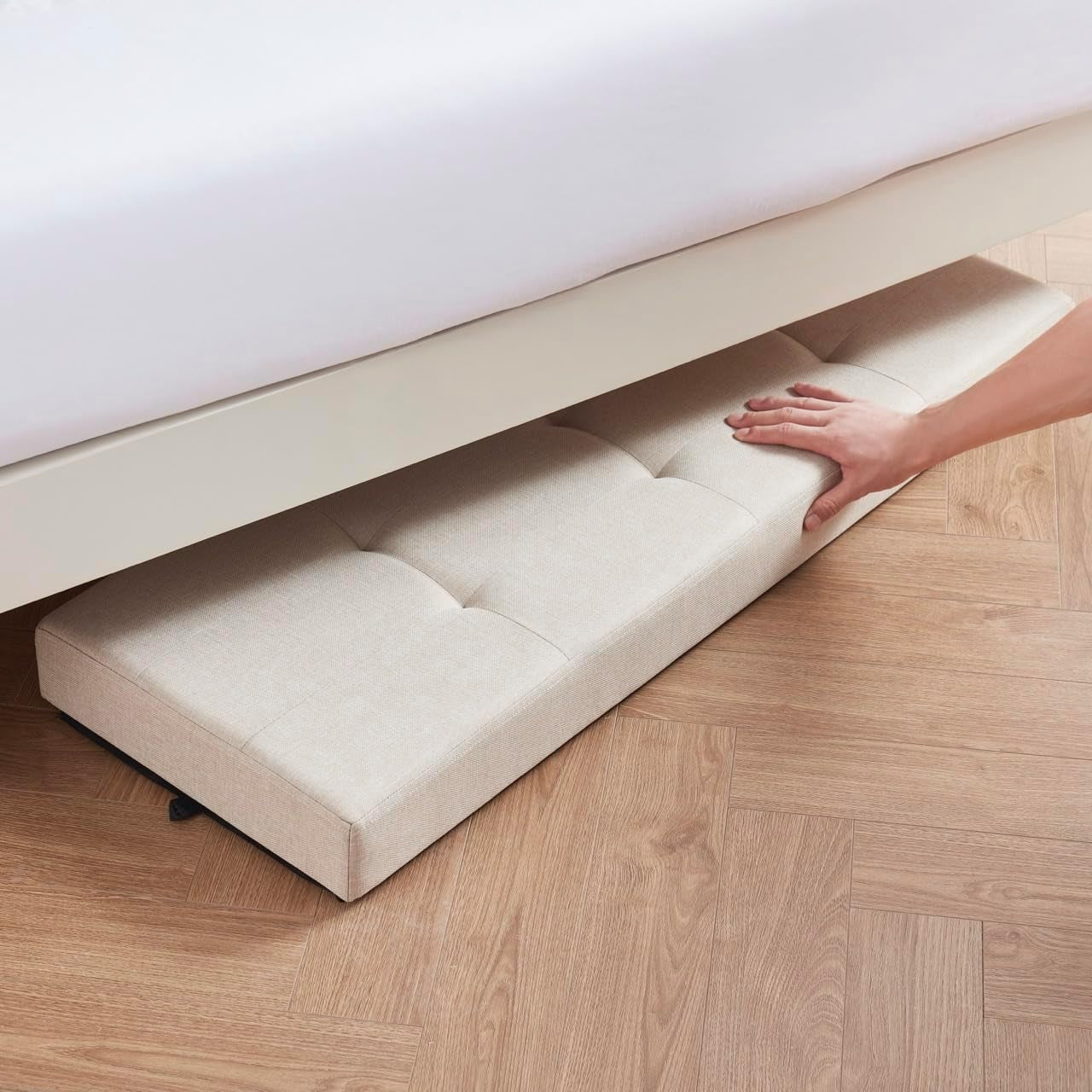 Forty Three Inches Beige Leatherette Storage Ottoman Lid