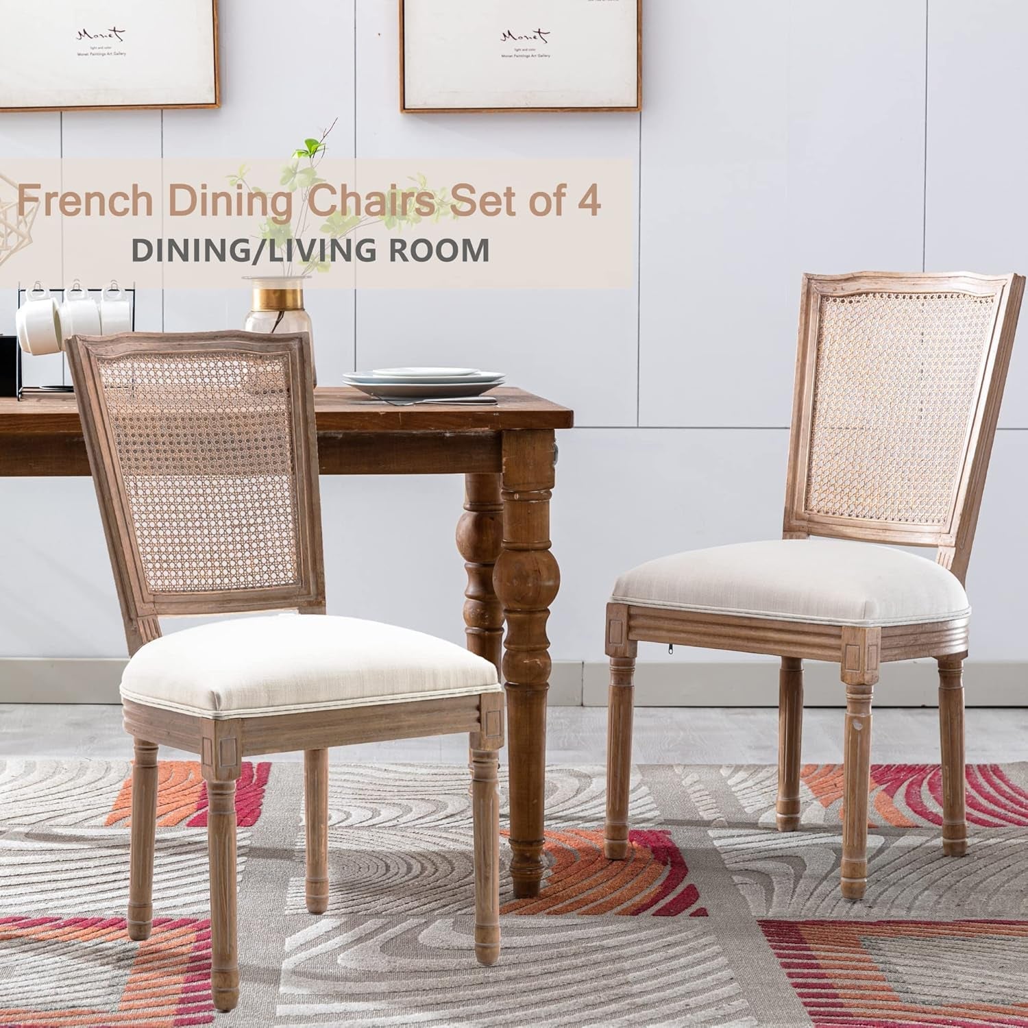 French Bistro Dining Chairs Set Of 4 Square Rattan Back