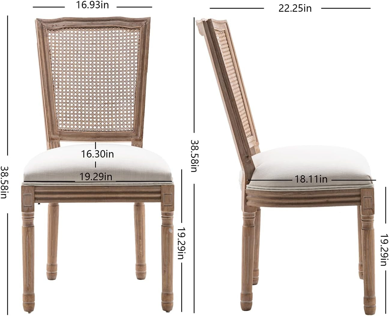 French Bistro Dining Chairs Set Of 4 Square Rattan Back