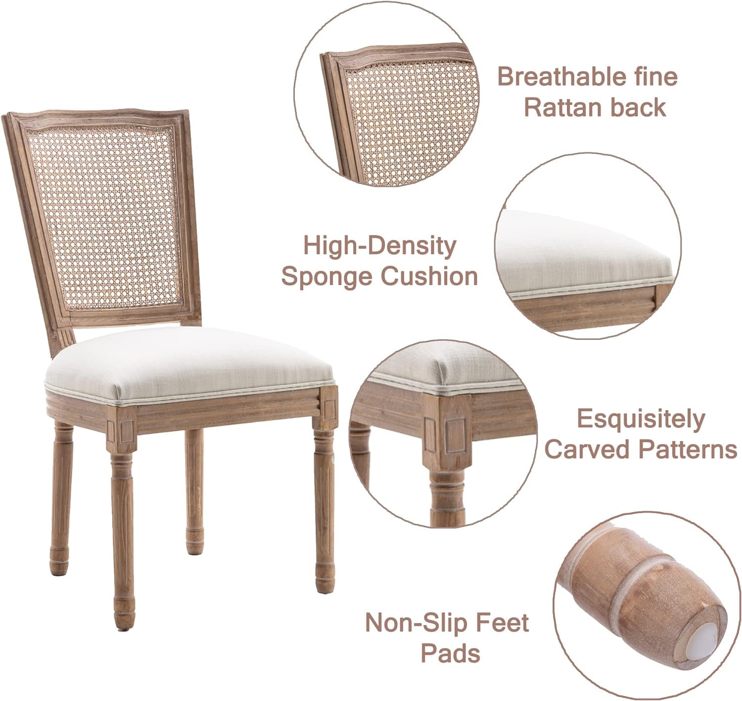 French Bistro Dining Chairs Set Of 4 Square Rattan Back