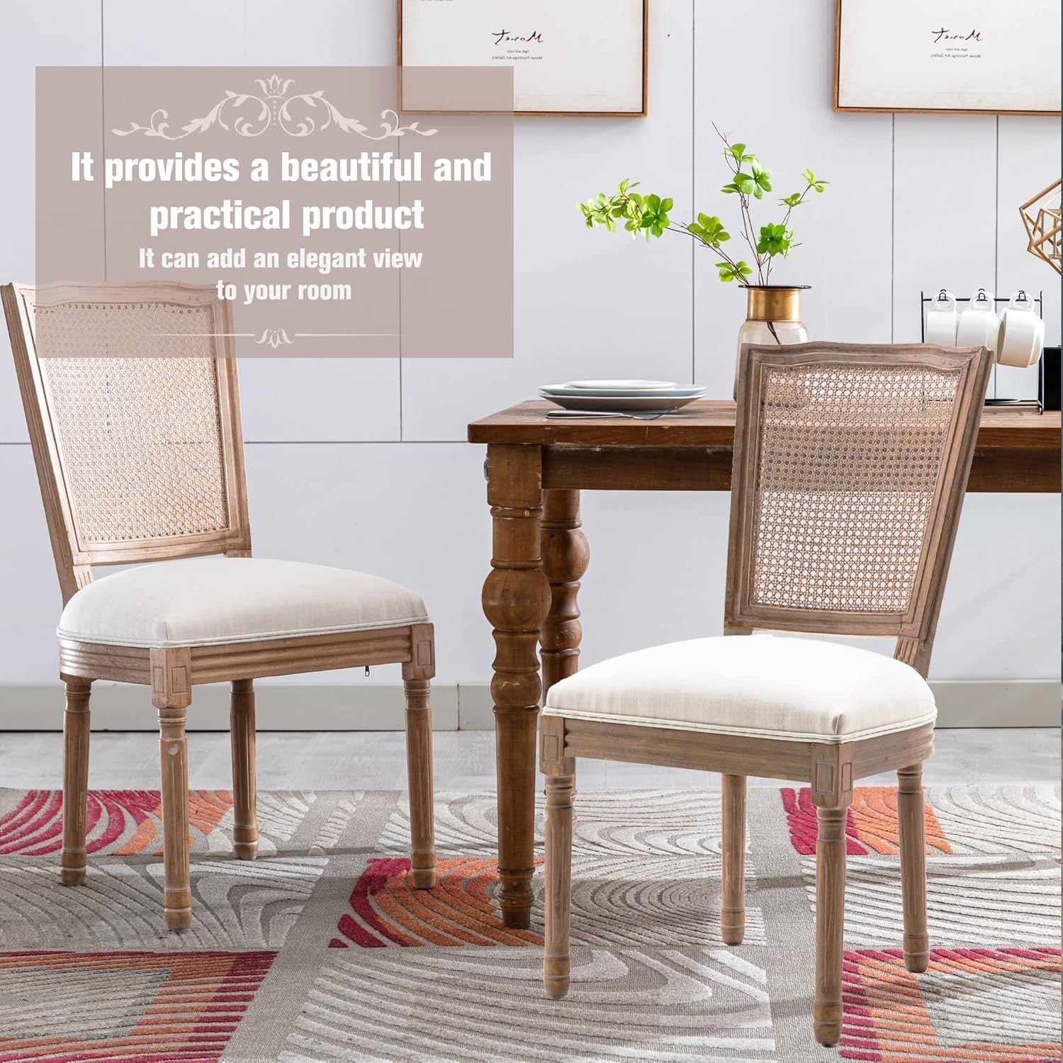 French Bistro Dining Chairs Set Of 4 Square Rattan Back
