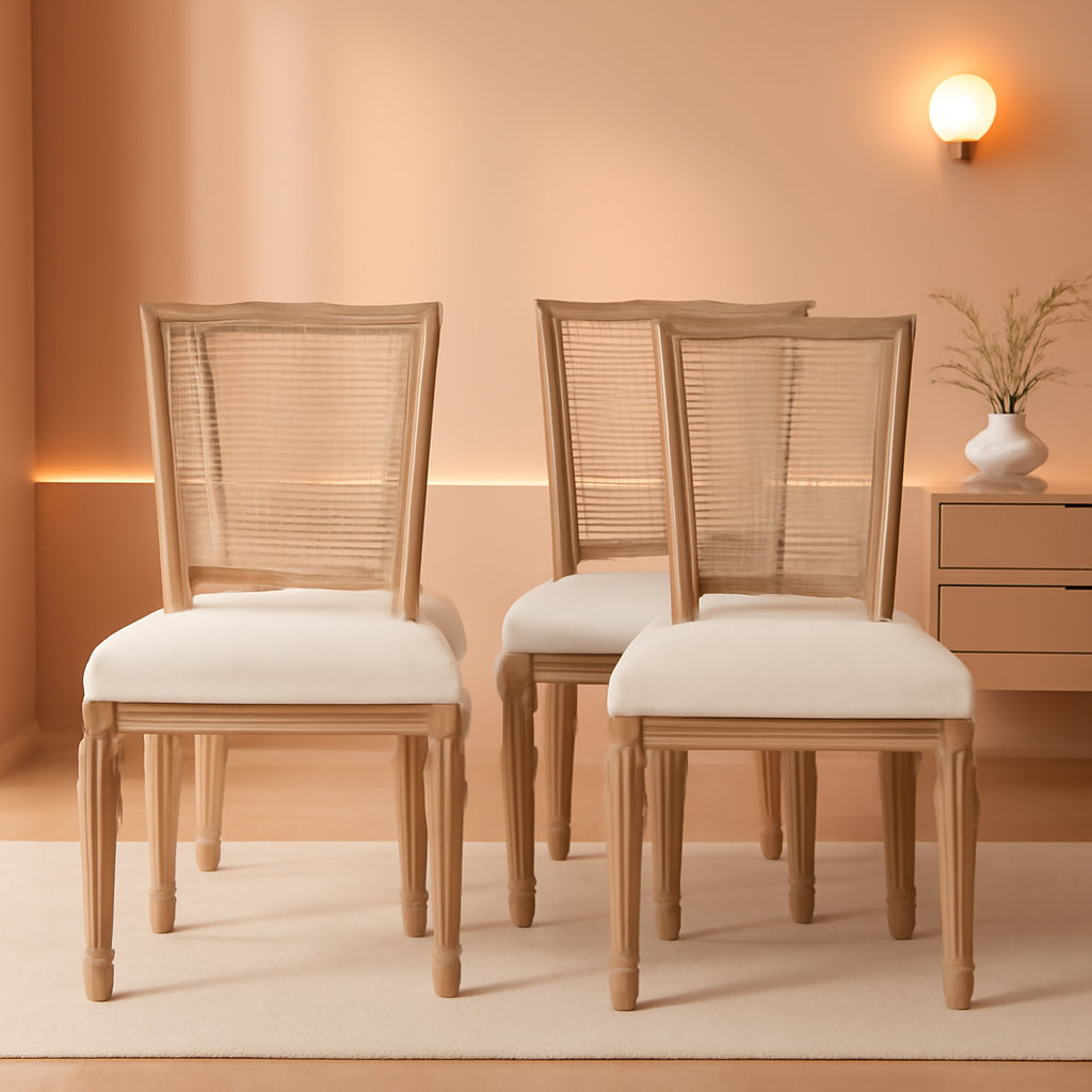 French Bistro Dining Chairs Set Of 4 Square Rattan Back