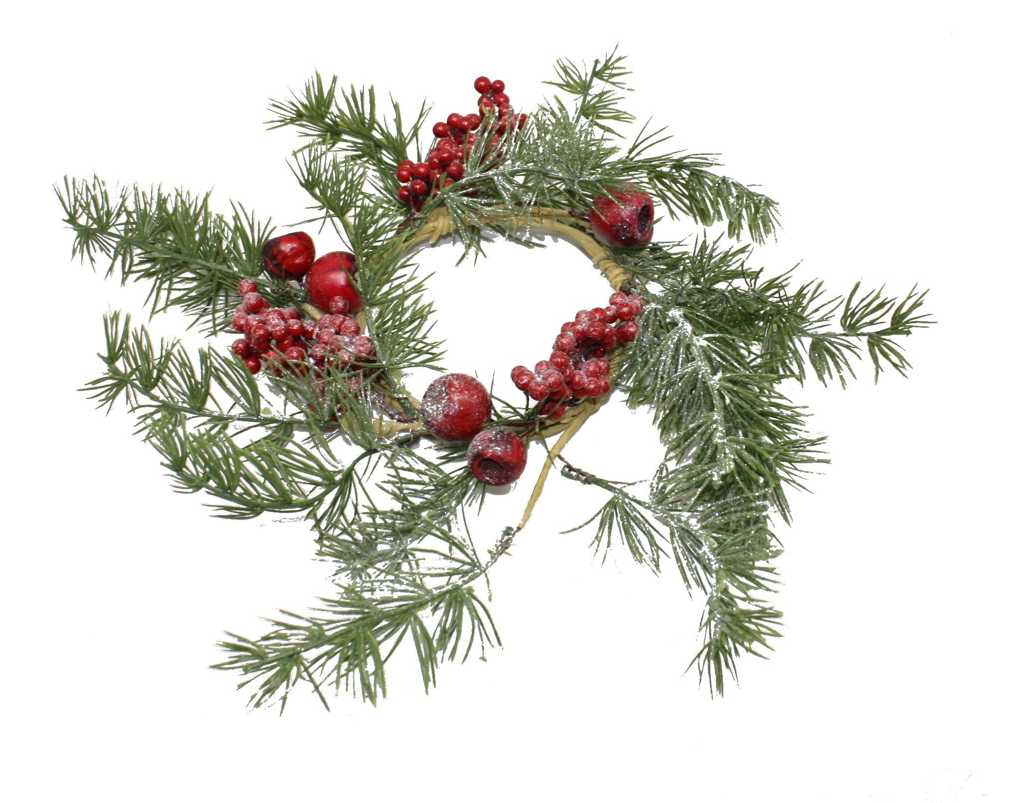 Frosted Faux Fir Branch Candle Ring with Berries