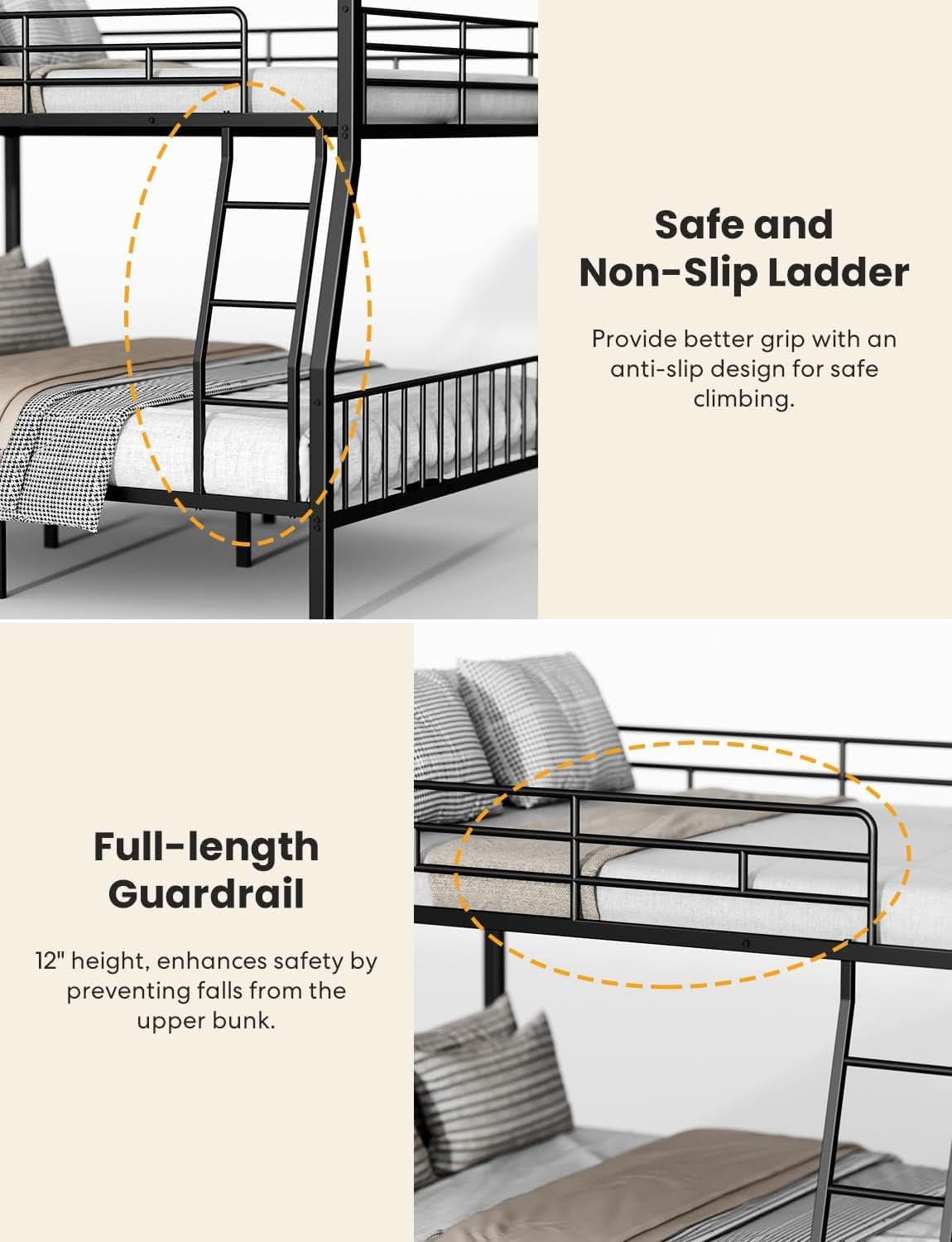 Full XL Over Queen Bunk Bed Heavy Duty Metal Black