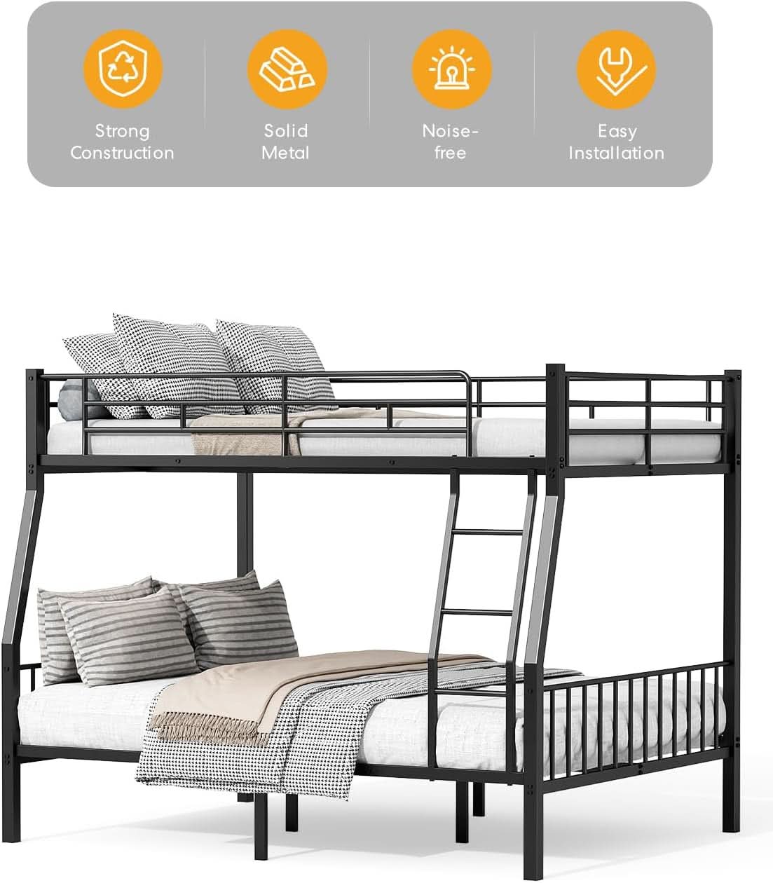 Full XL Over Queen Bunk Bed Heavy Duty Metal Black