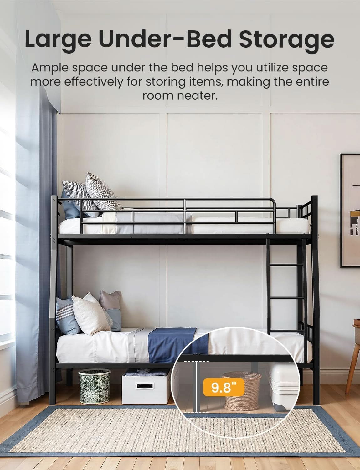 Full XL Over Queen Bunk Bed Heavy Duty Metal Black
