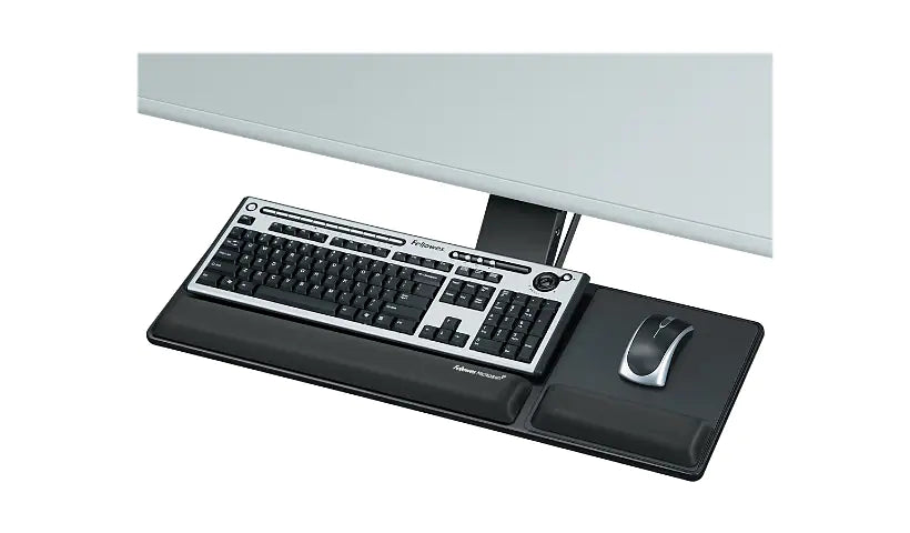 Fully Adjustable Tray Enhances Comfort In Smaller Workspaces. Loosen Single Knob