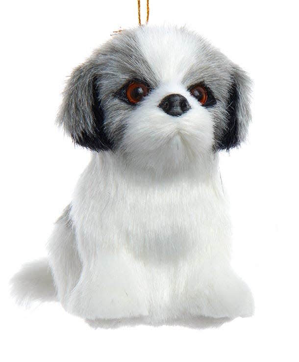Furry Dog Ornament - Grey Shih-Tzu