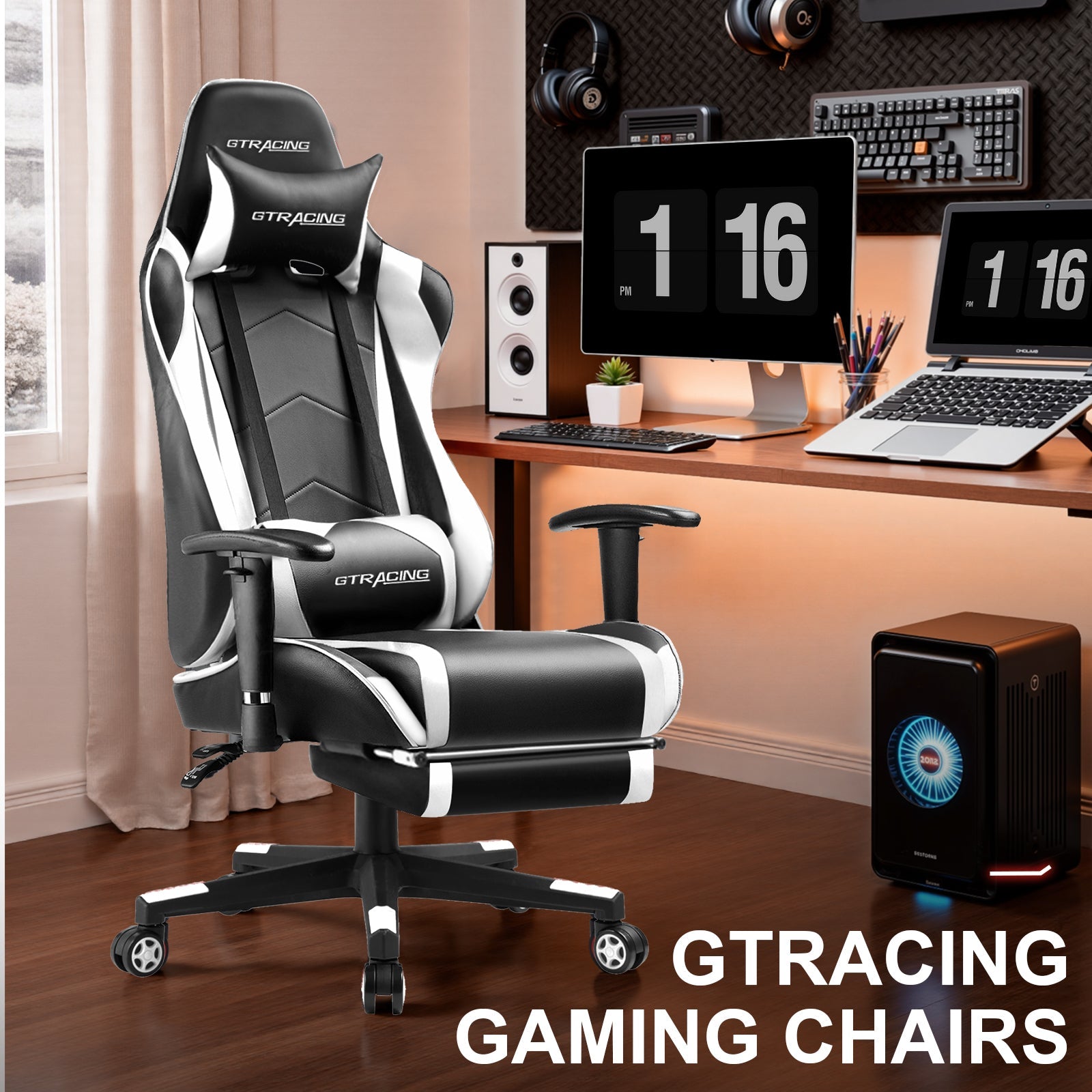 GTRACING Gaming Chair Office Chair PU Leather with Footrest&Adjustable Headrest