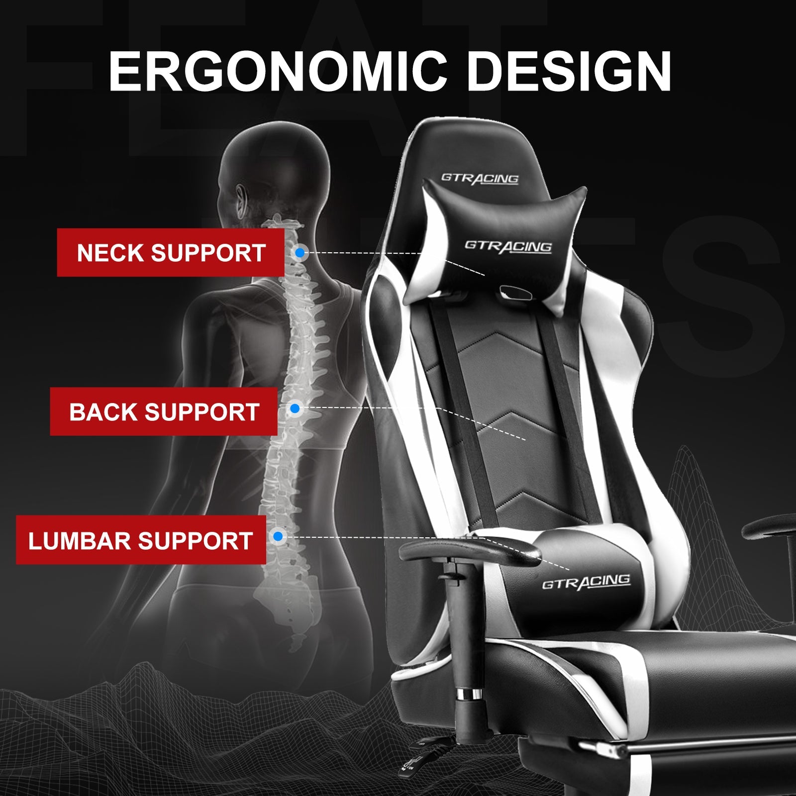 GTRACING Gaming Chair Office Chair PU Leather with Footrest&Adjustable Headrest