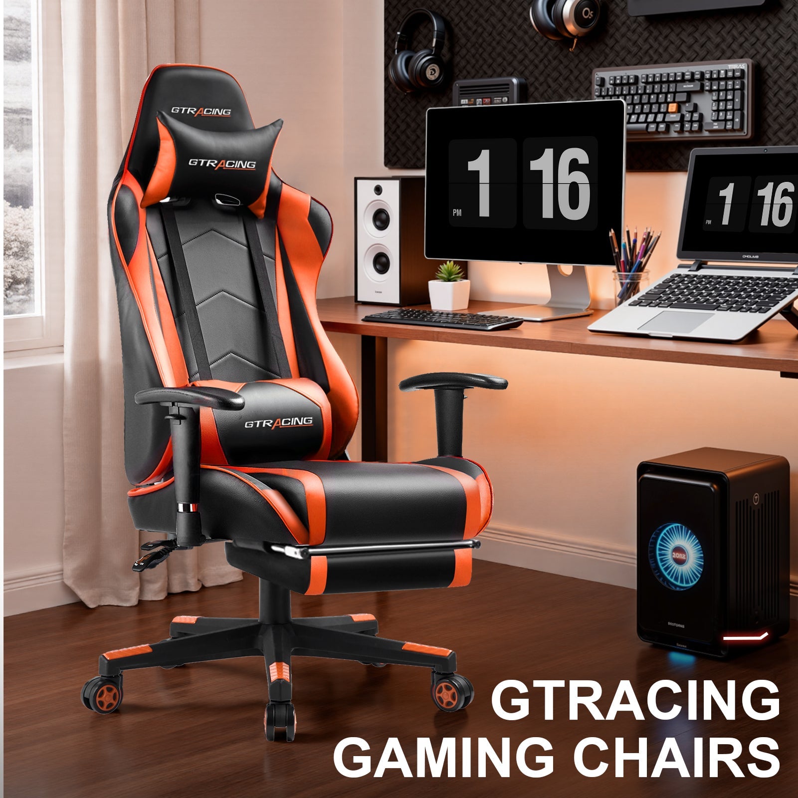 GTRACING Gaming Chair Office Chair PU Leather with Footrest&Adjustable Headrest