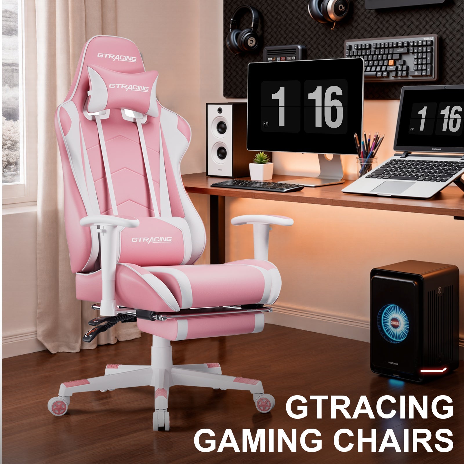 GTRACING Gaming Chair Office Chair PU Leather with Footrest&Adjustable Headrest