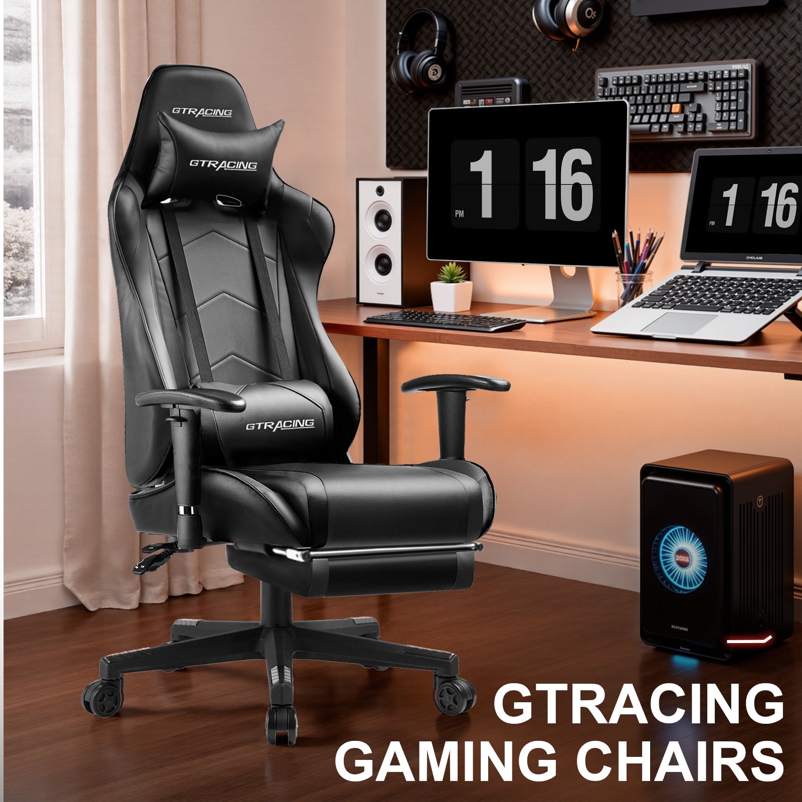 GTRACING Gaming Chair Office Chair PU Leather with Footrest&Adjustable Headrest