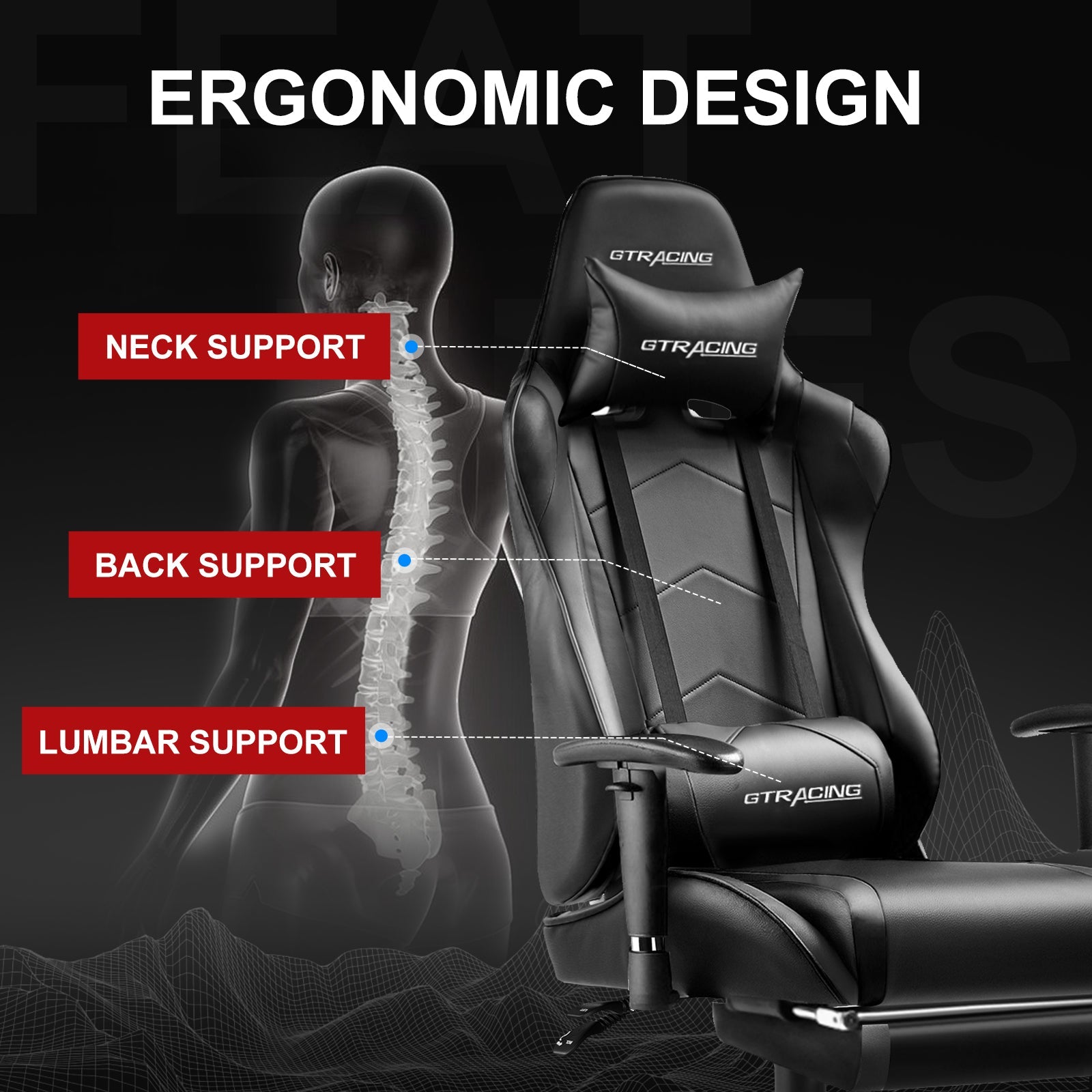 GTRACING Gaming Chair Office Chair PU Leather with Footrest&Adjustable Headrest