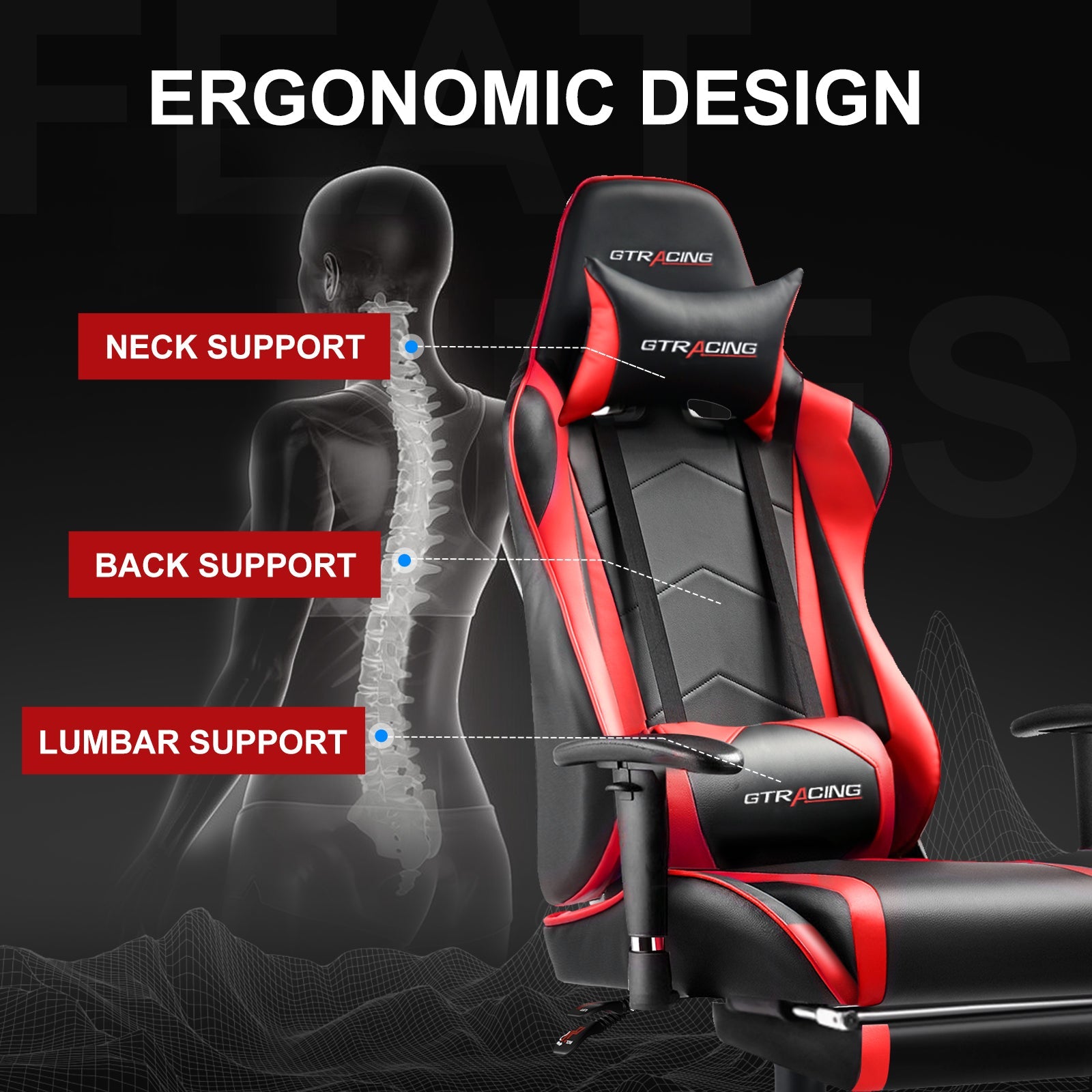 GTRACING Gaming Chair Office Chair PU Leather with Footrest&Adjustable Headrest