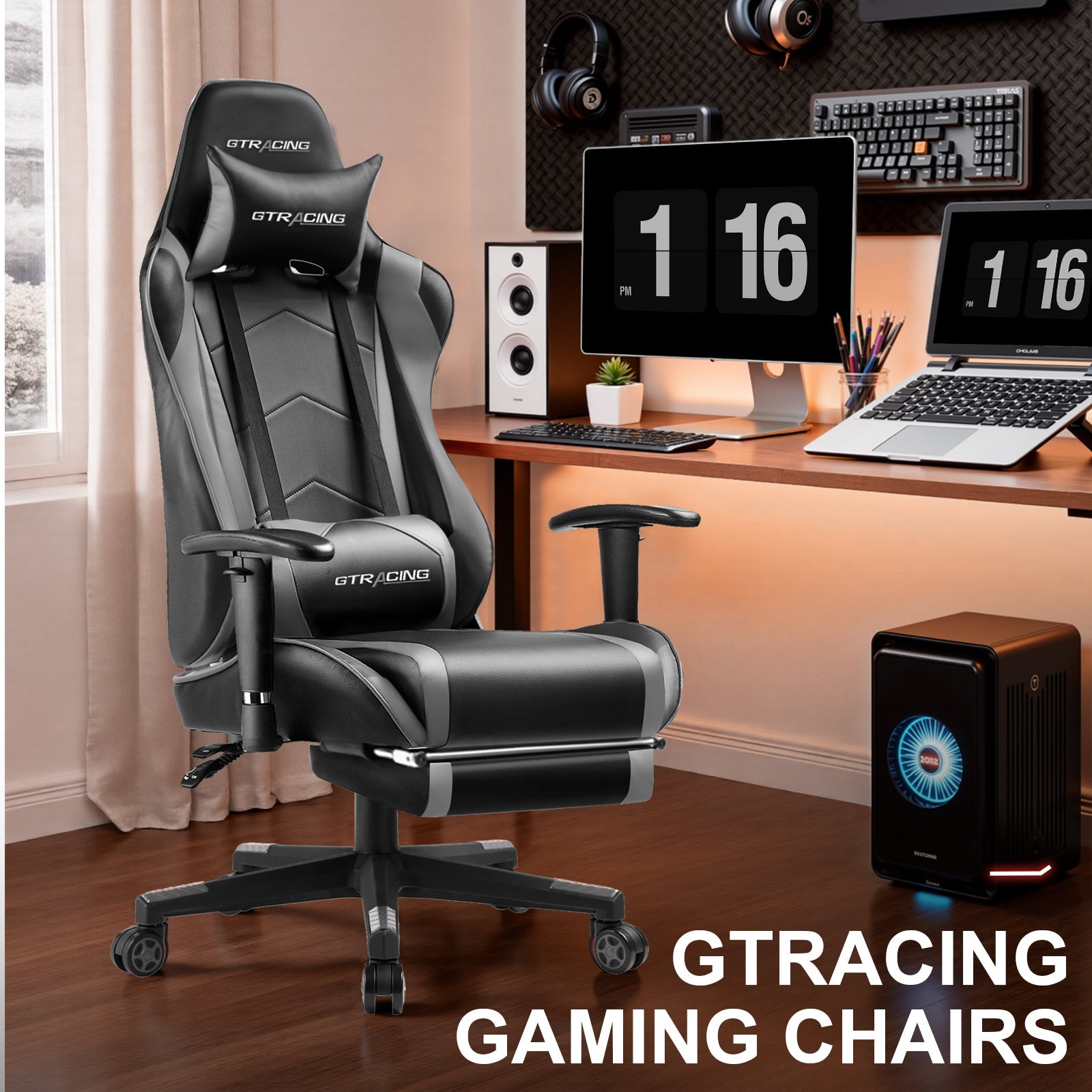GTRACING Gaming Chair Office Chair PU Leather with Footrest&Adjustable Headrest