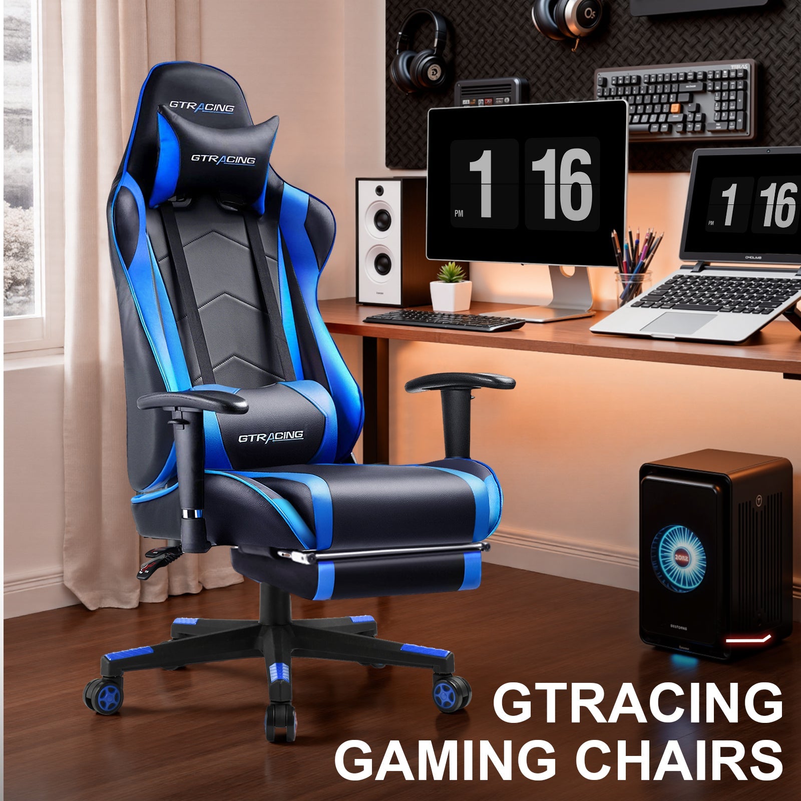 GTRACING Gaming Chair Office Chair PU Leather with Footrest&Adjustable Headrest